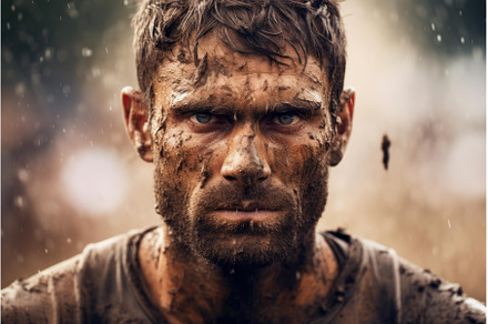 Man dirty face photo shot. Generate, a Sports & Recreation Photo by Ylivdesign