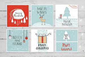 6 hand drawn Christmas cards