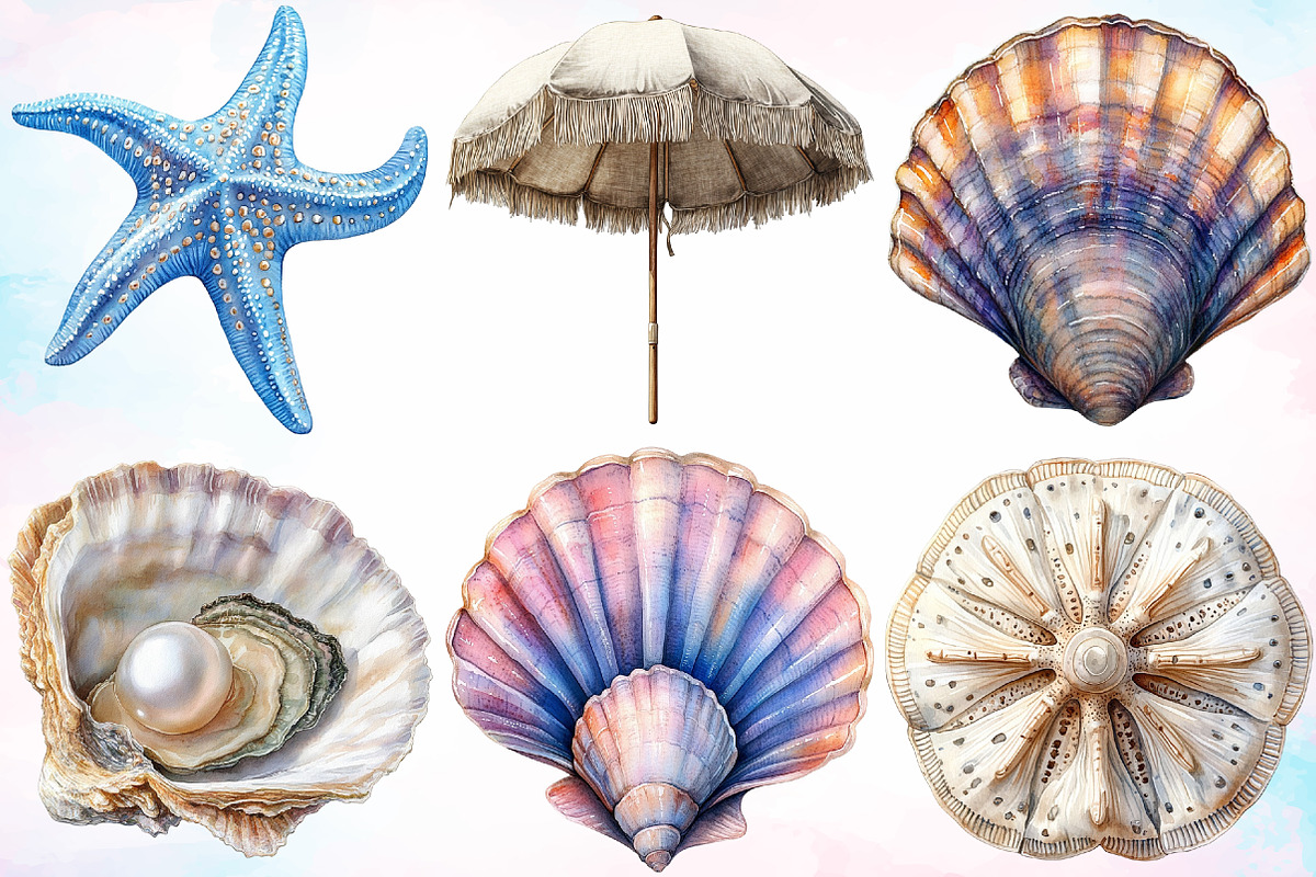 Watercolor Coastal Serenity Clipart, a Seasonal Illustration by Canvas Craft (Photo 2 of 3)
