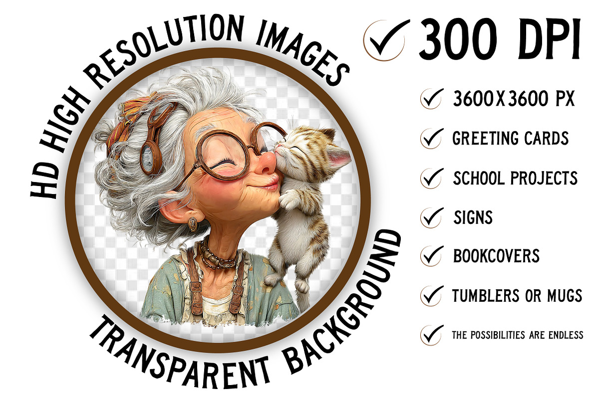 Whimsical Grandma with Kittens PNG, an Illustration by Craft Nest (Photo 3 of 9)