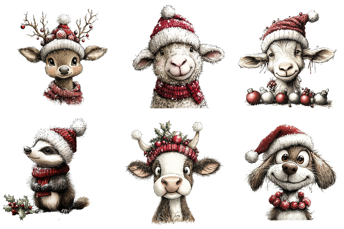 Cute Animals Christmas Clipart, an Illustration by CreationArt (Photo 3 of 5)