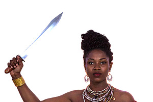 Afro woman in traditional ethnic dress with blade and percussion, a Person Illustration by DanFLCreativo