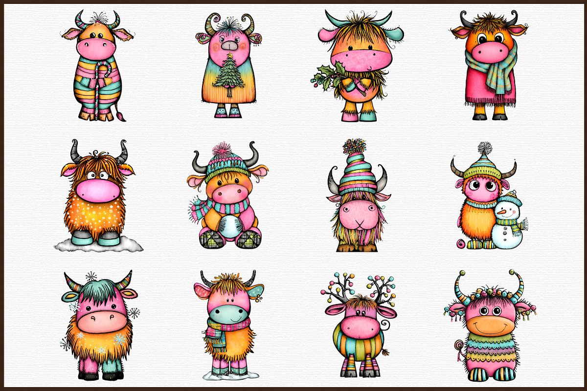 Whimsical Christmas Highland Cow Cli, an Illustration by Sublimation Artist (Photo 3 of 6)