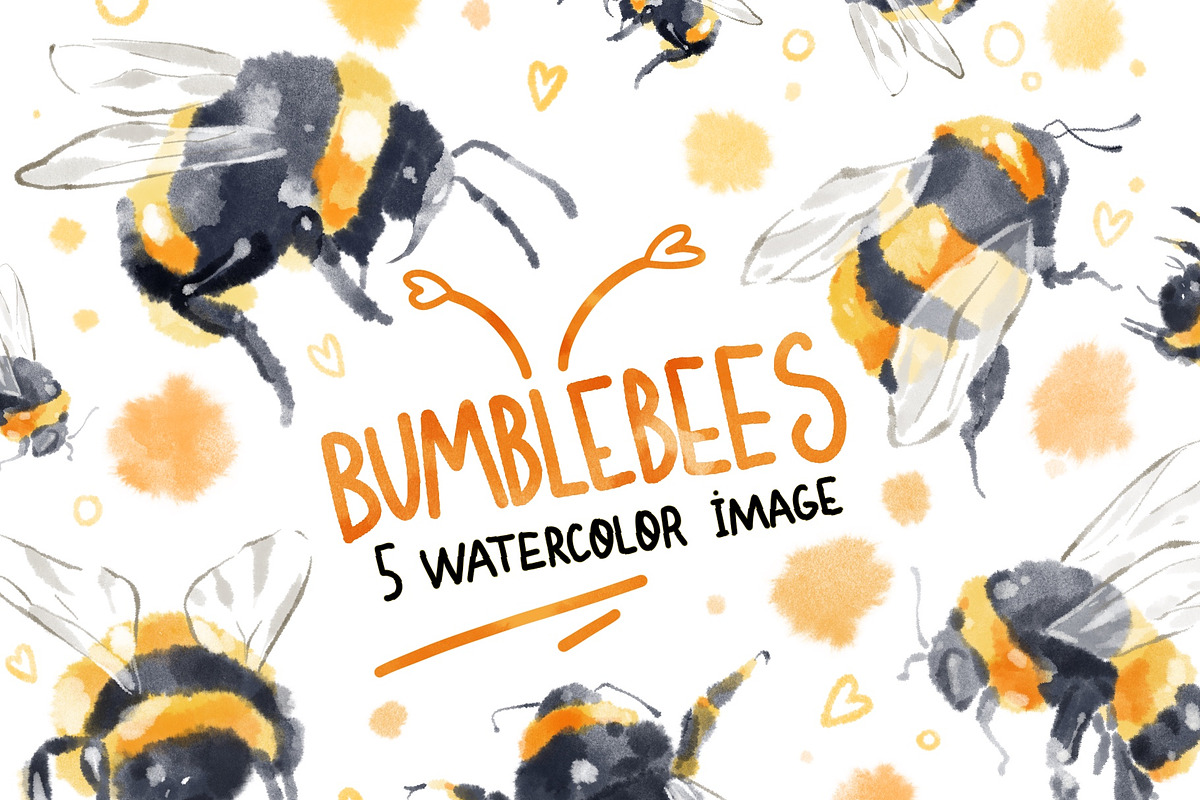 Watercolor Bumble bee clipart., an Illustration by NKTKNS (Photo 1 of 5)