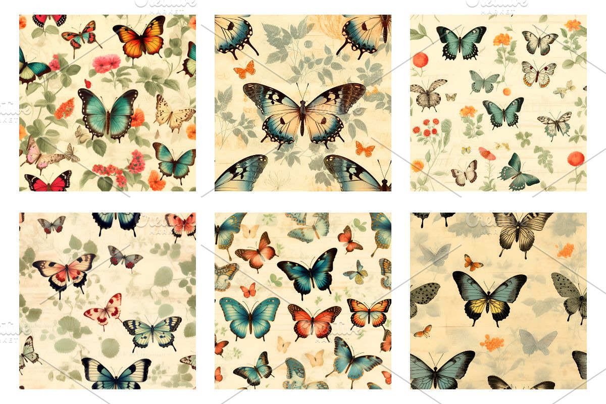 Vintage Butterflies Seamless Pattern, a Pattern Graphic by Gloria Designed It (Photo 3 of 5)