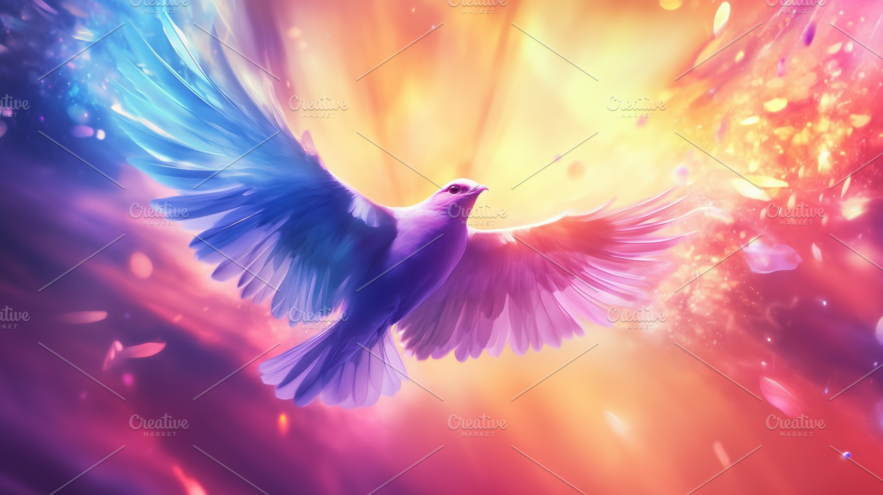A vibrant, colorful illustration of a bird in flight, with wings spread wide. T, an Animal Photo by Textures & Backgrounds
