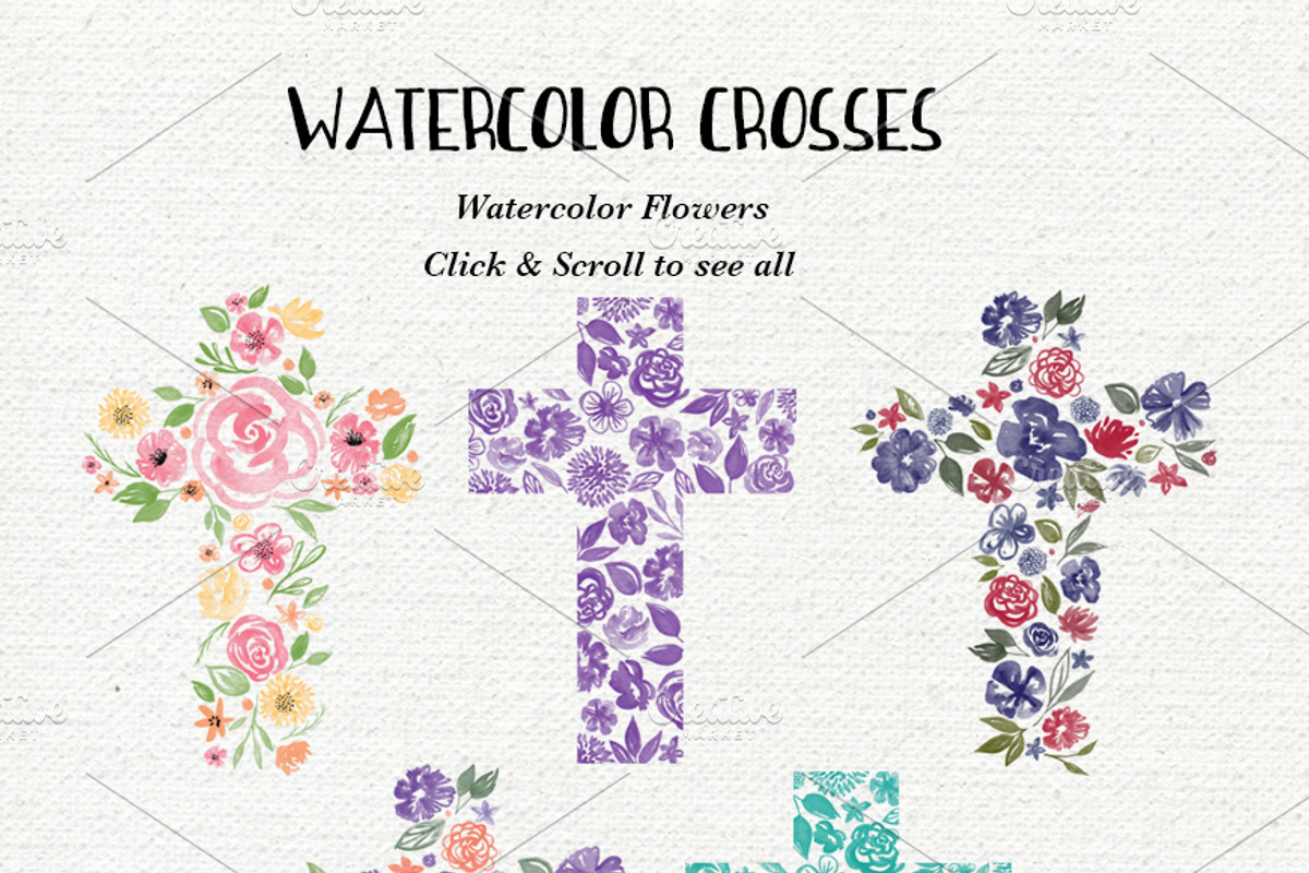 Watercolor Floral and Solid Crosses, an Illustration by La Bella Rue (Photo 3 of 4)