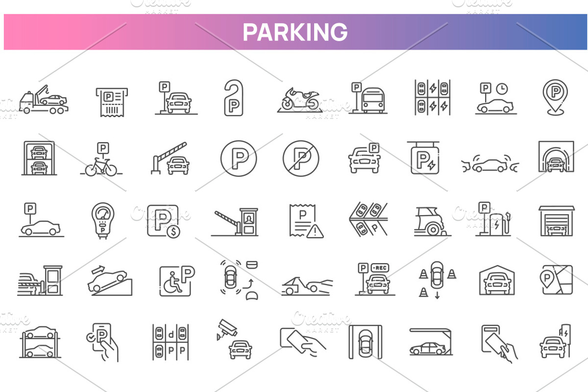 Parking Icons Set, an Outline Icon by Tettygreen (Photo 1 of 2)