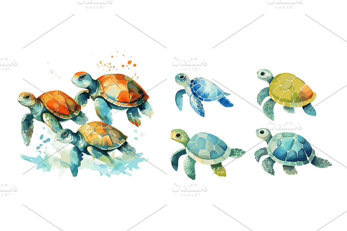 Isolated turtles watercolor style, a Graphic by LadadikArt