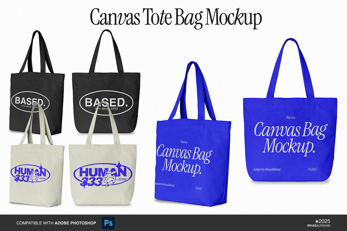 Canvas Tote Bag Mockup, a Merchandise Mockup by Irhasalfahad (Photo 2 of 3)