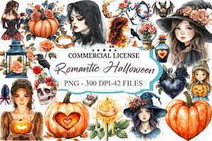 Romantic Halloween Clipart, an Illustration by designcity5
