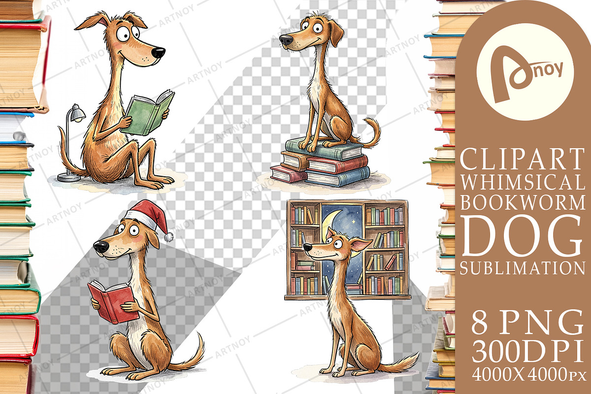 Bookworm Dog Sublimation PNG, an Animal Illustration by Artnoy (Photo 14 of 18)