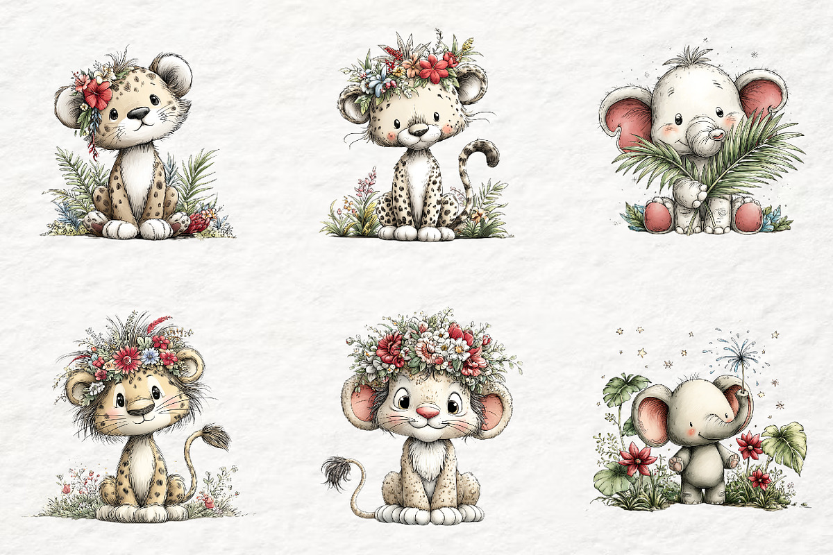 Safari Animals Whimsical Clipart, a Transportation Illustration by Watercolor design (Photo 2 of 6)