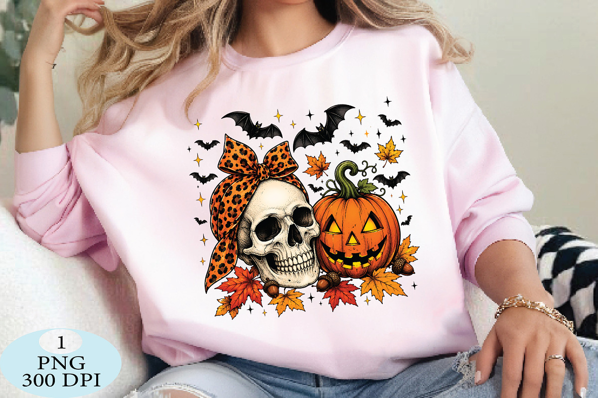 Retro Skull & Pumpkin Halloween PNG, a Seasonal Illustration by Daily.Designs (Photo 3 of 5)