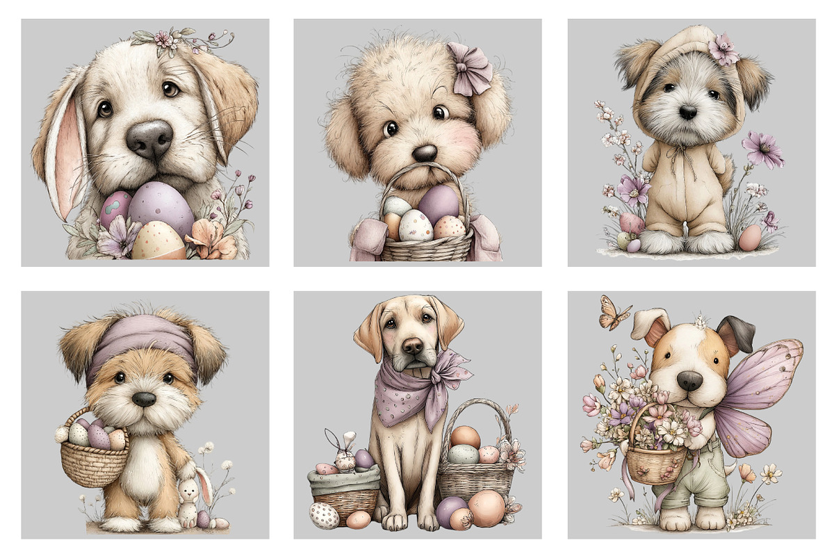 Whimsical Easter Dog Clipart PNG, an Illustration by Black Bird Studio (Photo 5 of 5)
