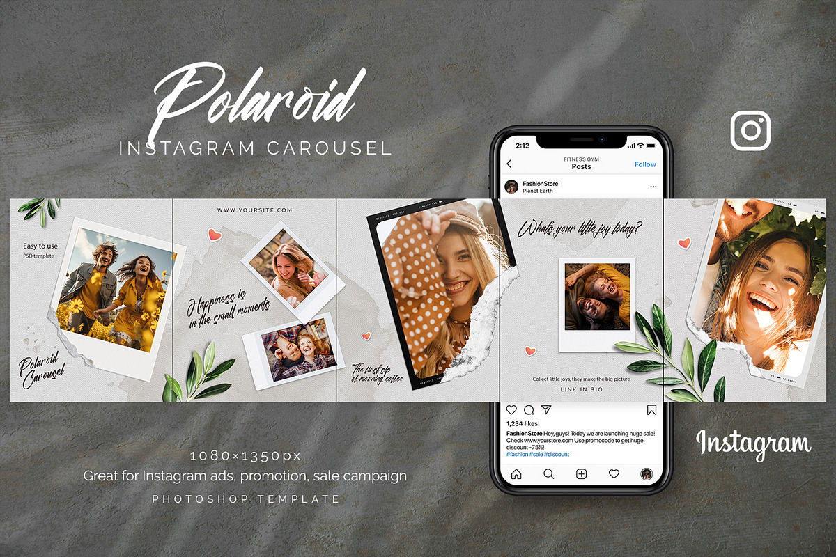 Polaroid Instagram Carousel, a Social Media Template by Andrew Skoch Design (Photo 1 of 5)