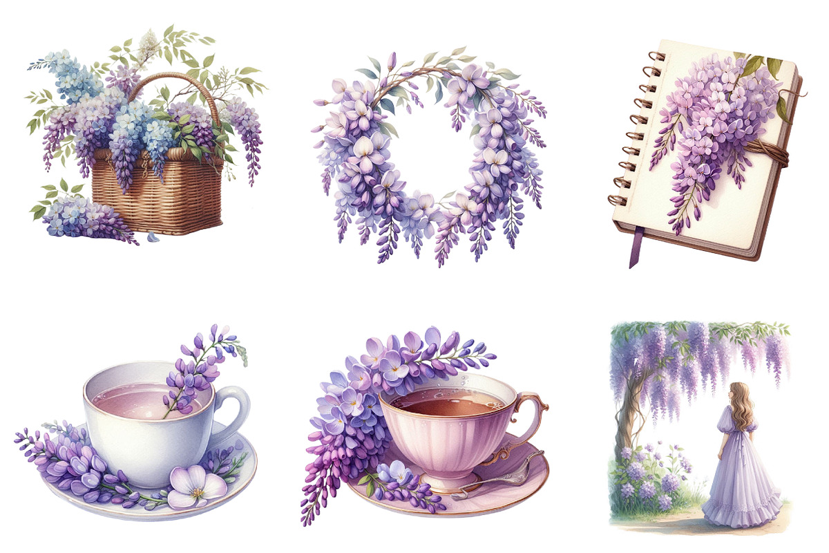 Wisteria Floral Garden Spring Clipar, an Illustration by CreationArt (Photo 6 of 9)