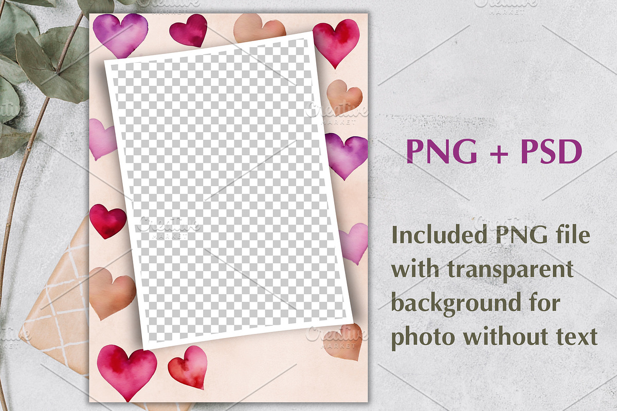 Watercolor Valentine Photo Card PSD, a Card Template by PSD templates and Photos (Photo 3 of 4)