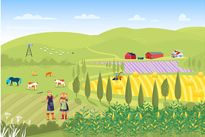 Farmer family male female harvesting