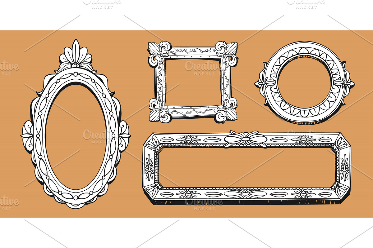 Hand drawn baroque frames set, an Illustration by art PVP - market