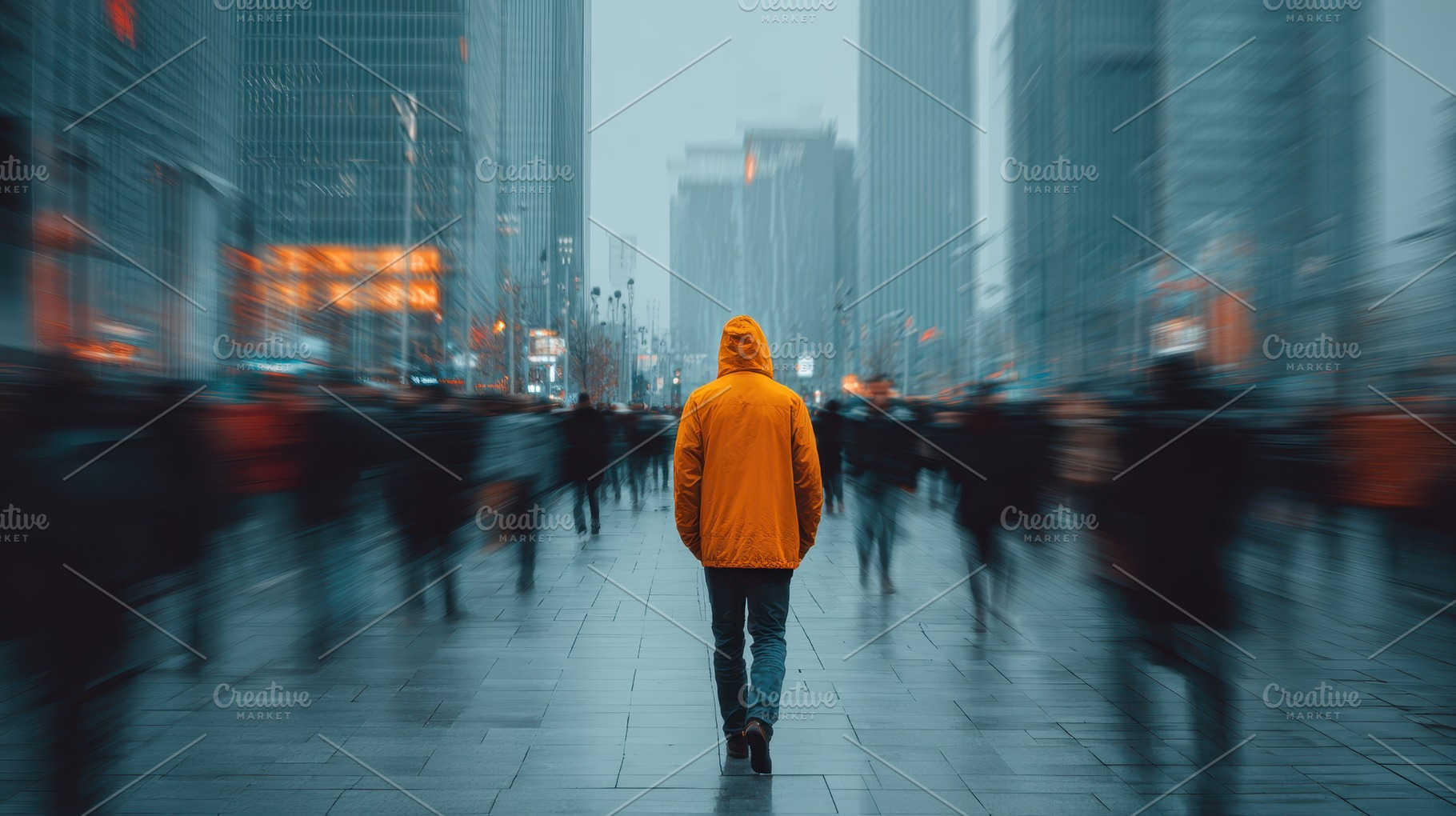 Lone Figure Walking City Street Blur, a Photo by Pixeness Studio