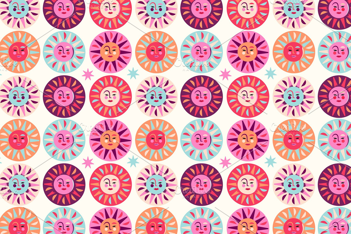 Celestial Sun Faces, a Pattern Graphic by The Inking Rose (Photo 2 of 5)