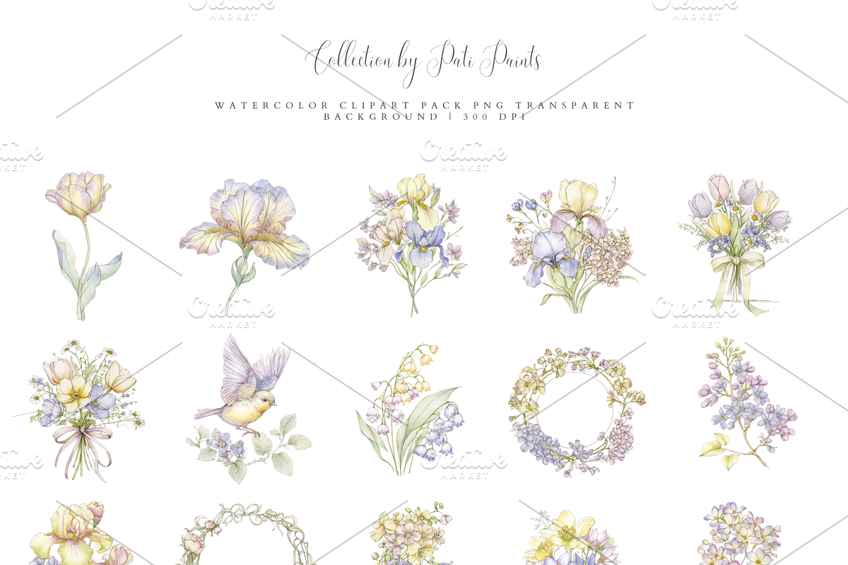 Vintage Floral Songbirds Clipart Set, a Decorative Illustration by Pati Paints (Photo 2 of 11)