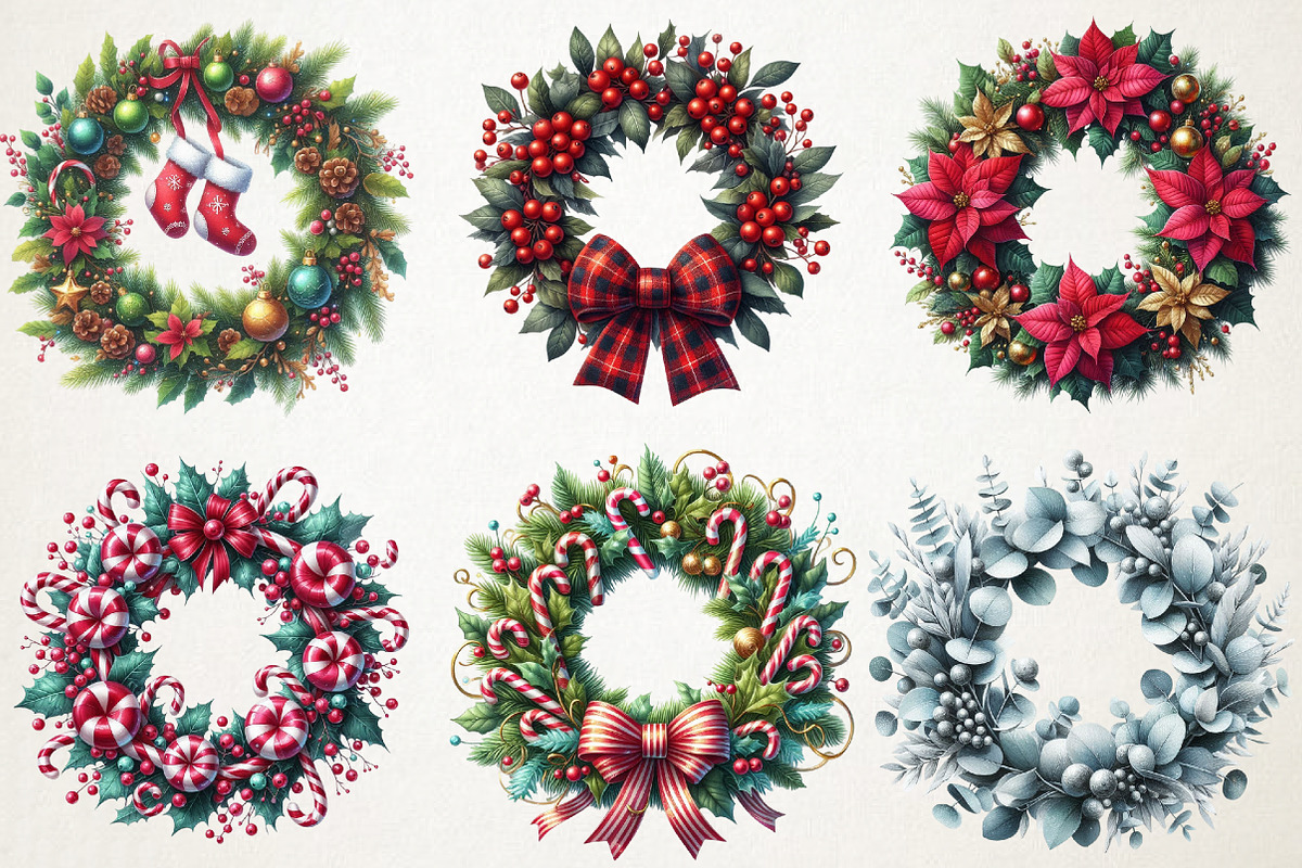 Festive Wreath Door Decor Clipart Se, an Illustration by RobertsArt (Photo 5 of 7)