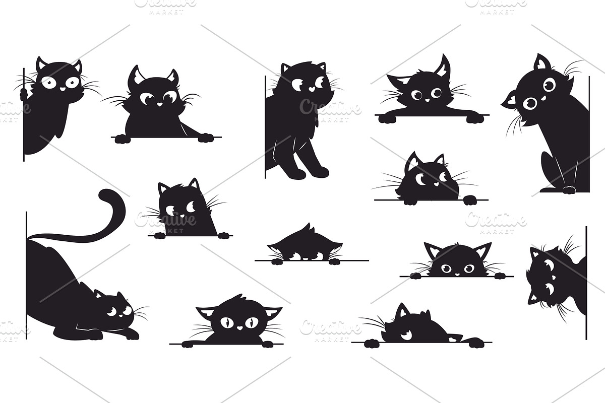 Black cat looking. Peeking cats, a Graphic by Valerie Bodnar