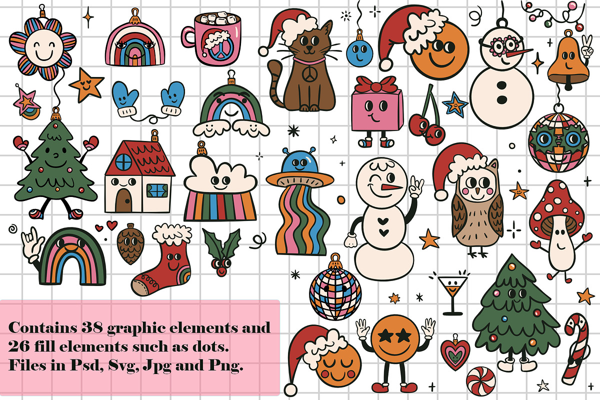 Groovy Chritmas Pack, a Seasonal Illustration by DeniDiaz (Photo 10 of 10)