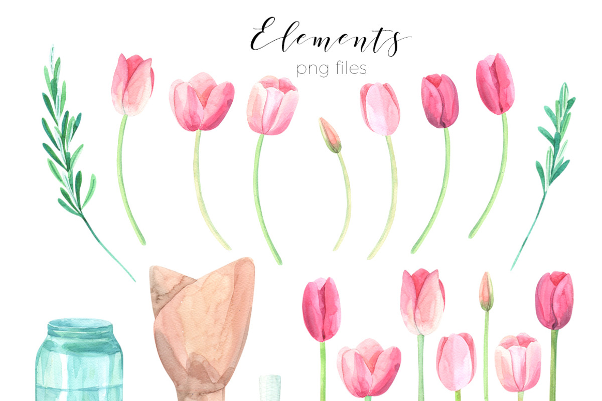 Tulip blossom. Watercolor clip art, an Illustration by Anyuka (Photo 5 of 5)