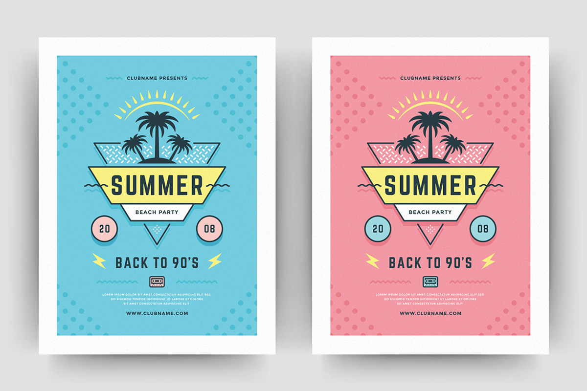 Summer 90s Party Flyer Template, a Flyer Template by Vasya Kobelev (Photo 1 of 5)