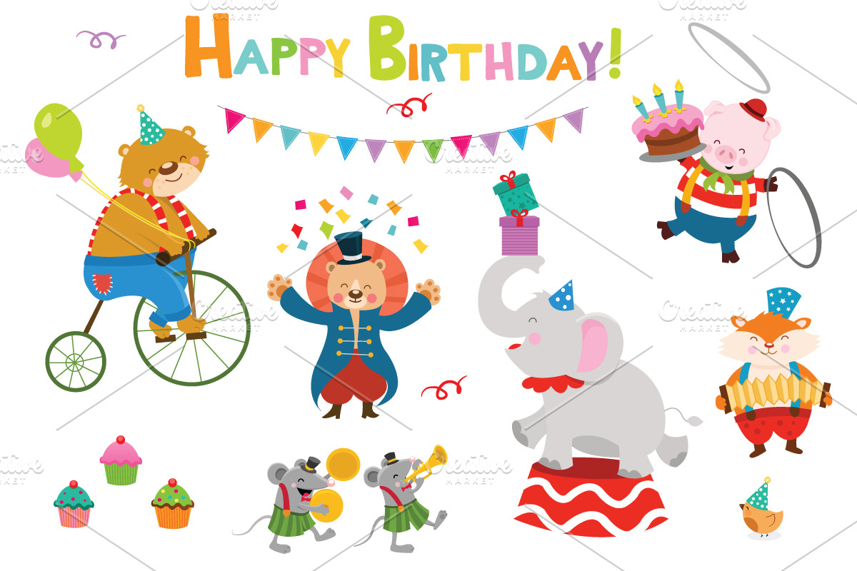 Birthday Circus Set, an Animal Illustration by pinipin
