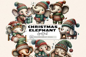 CHRISTMAS ELEPHANT CLIPART PACK, a Seasonal Illustration by Daring Digies
