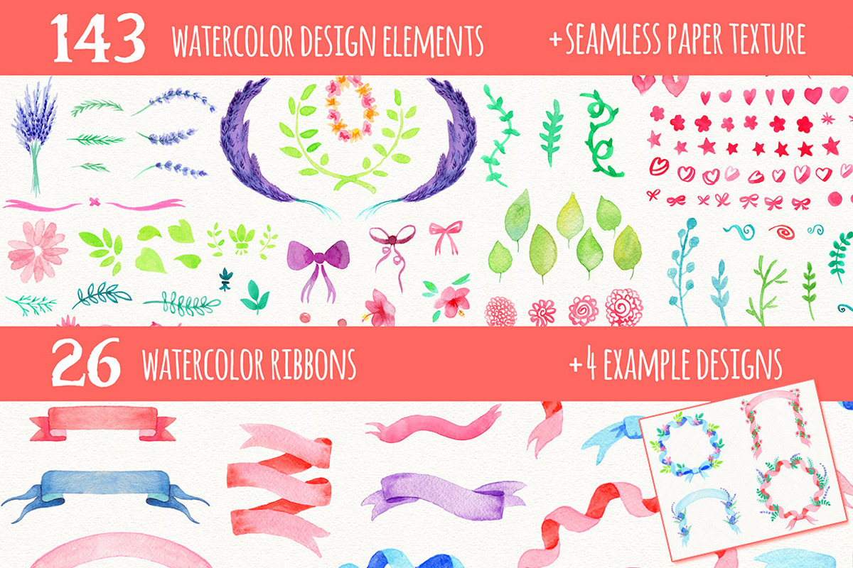 Watercolor ribbons and clipart, a Decorative Illustration by KatPush
