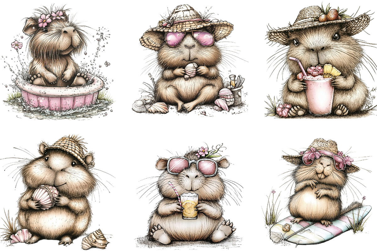Whimsical Summer Capybara Clipart, an Illustration by Designking (Photo 2 of 5)