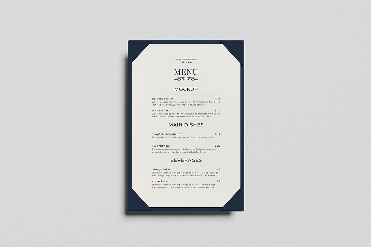 Restaurant Menu Mockup, an Advertising Mockup by AnasStudio (Photo 2 of 5)