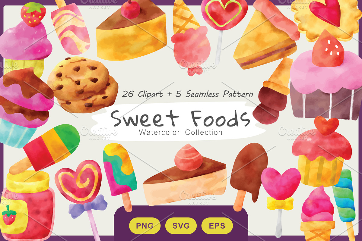Sweet Foods Watercolor Collection, a Food Illustration by VitaminRGB (Photo 1 of 3)