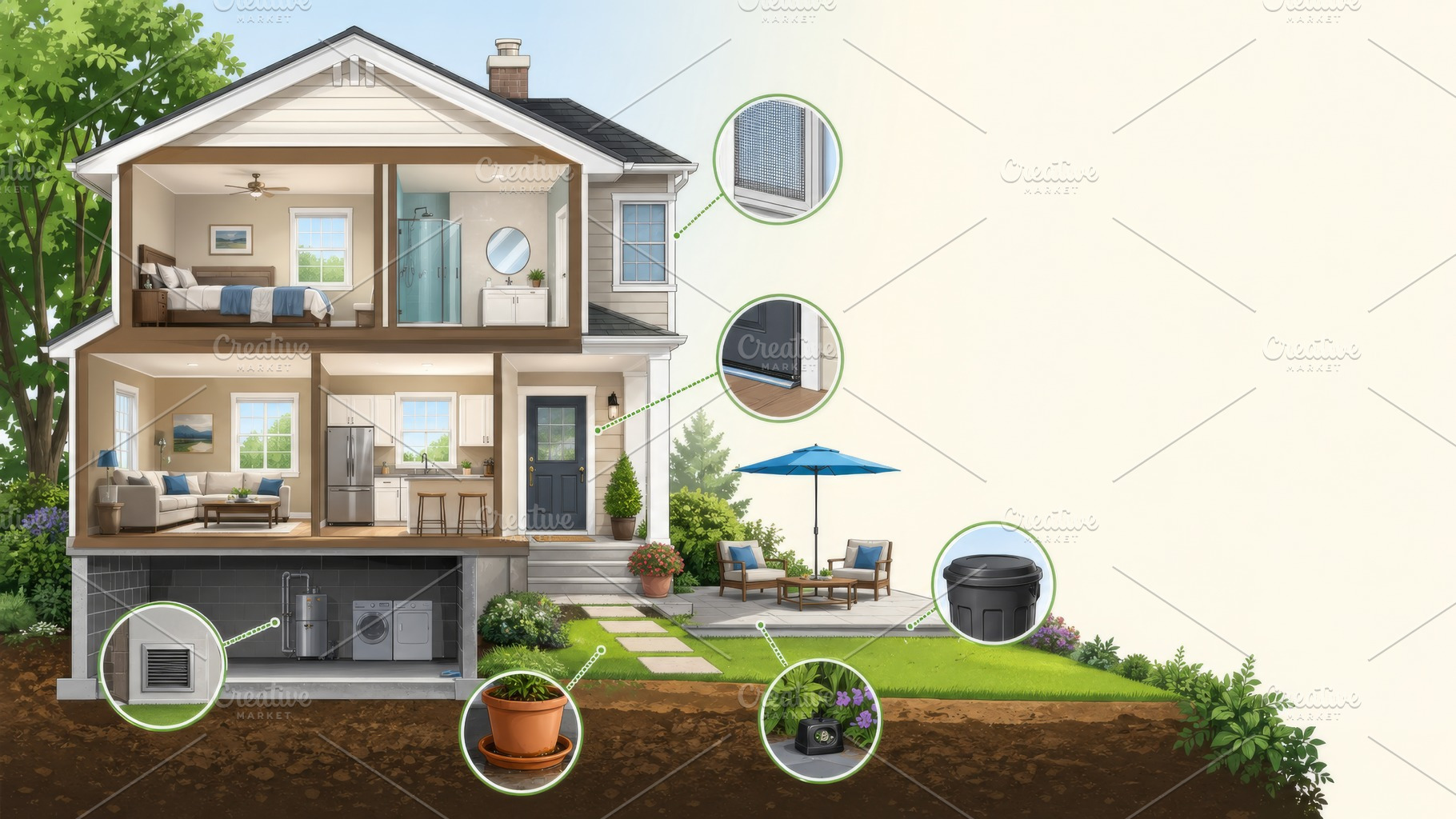 Cutaway illustration of home highlig, a Photo by Dvoevnore photos