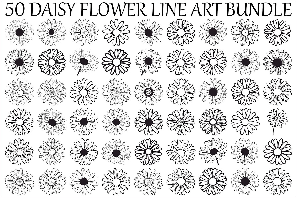 Daisy Flower Line Art Vector Bundle0, an Illustration by jahid234 (Photo 1 of 51)