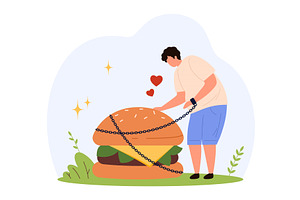 Man Chained To Giant Cheeseburger, an Object Illustration by Flashvector