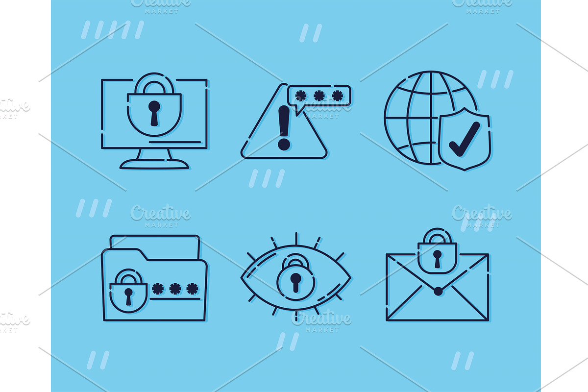 cyber security six icons, a Technology Illustration by studiogstock