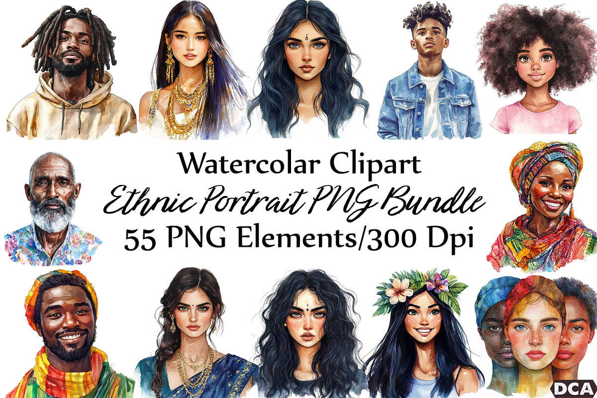 Ethnic Portrait PNG Set, an Illustration by DreamCafeArt (Photo 1 of 7)