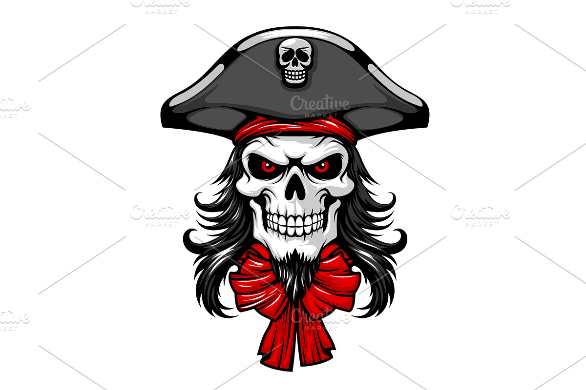 Pirate captain skull mascot, a Person Illustration by Vector Tradition