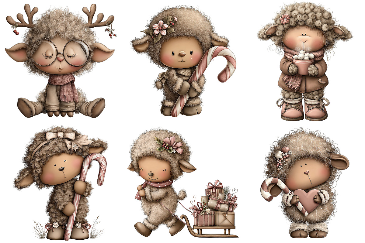 Funny Christmas Sheep Clipart, an Illustration by Craft Nest (Photo 7 of 10)