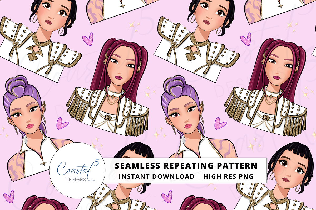 KPop Hunters Seamless Pattern, a Pattern Graphic by Coastal 5 Designs (Photo 1 of 3)