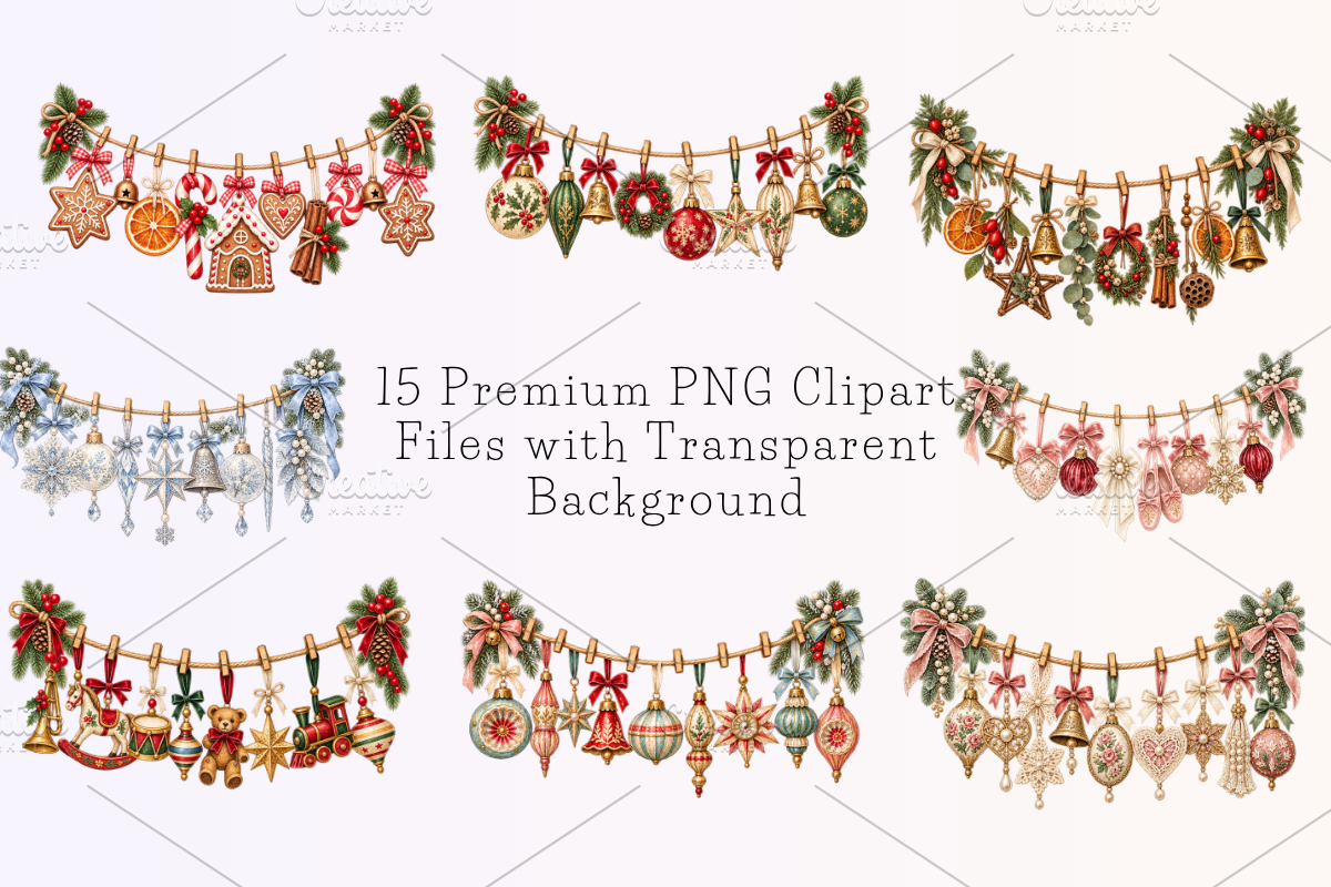 Ornamental Christmas Clothesline, a Seasonal Illustration by Ink Gallery (Photo 5 of 8)