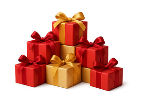 Gift boxes with red and gold ribbons, an Illustration by Dvoevnore photos