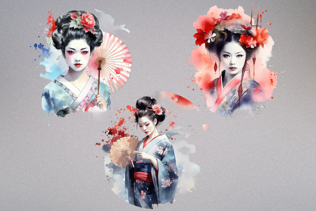 Watercolor Geisha Cliparts, a Person Illustration by Mash Mash Stickers (Photo 9 of 9)