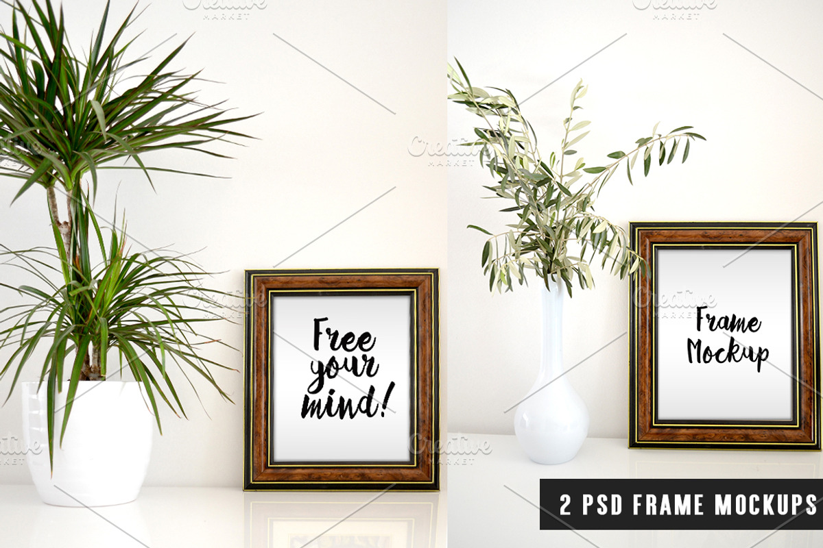 Brown Wooden Frame Mockups, a Print Template by KatjaPotokar